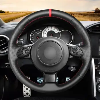 

Puou Black Genuine Leather Hand Sew Car Steering Wheel Cover for Toyota 86 2016 2017 2018 2019 Subaru BRZ 2016 2017 2018 2019 Fr