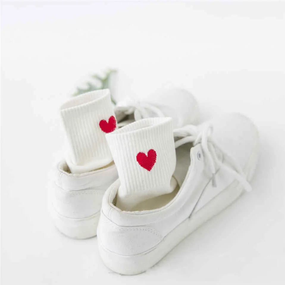 1 пара новых милых носков Kawaii женские мягкие дышащие хлопковые носки с рисунком красного сердца Повседневные носки до щиколотки модный стиль