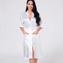 Белое летнее женское атласное сексуальное нижнее белье халат ночная рубашка невесты свадебное платье пижамы кимоно банное платье размера плюс XXXL