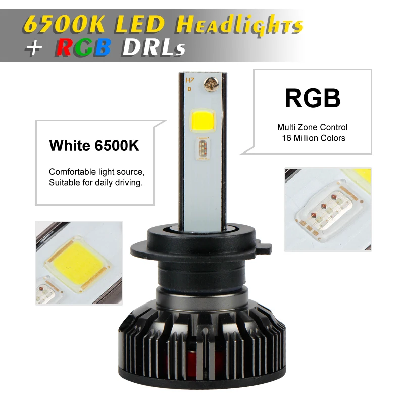 OKEEN H11 RGB светодиодный автомобильный головной светильник, комплект для преобразования H4 H7, приложение Bluetooth, управление H8 H9 H11, Автомобильный светодиодный светильник, налобный фонарь, разноцветный светодиодный светильник
