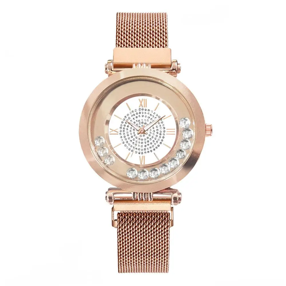 Роскошные часы из розового золота для женщин Vansvar модные мобильные часы со стразами женские кварцевые наручные часы с магнитом relogio feminino