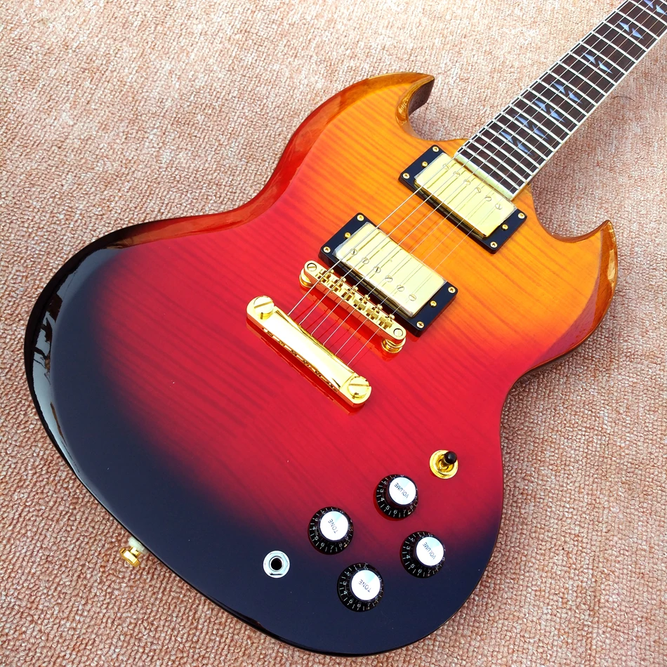 

New high quality custom handmade electric guitar, Multicolor flame maple top electric guitar with Gold hardware, free shipping