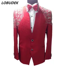 Большие размеры Для мужчин пиджаки красные, черные Темно-синие Стразы пальто куртки формальный одежда для свадьбы для ночного клуба певица хост сценический костюм