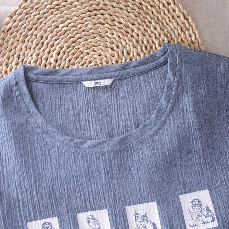 Летняя мужская футболка с коротким рукавом, льняная Повседневная пляжная Солнцезащитная футболка, мужские футболки с круглым вырезом, мужская рубашка