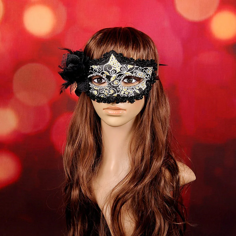 H& D Сексуальная кружевная Венецианская маска венецианское перо цветок свадьба карнавал вечерние представление черный костюм Мода леди маска маскарад
