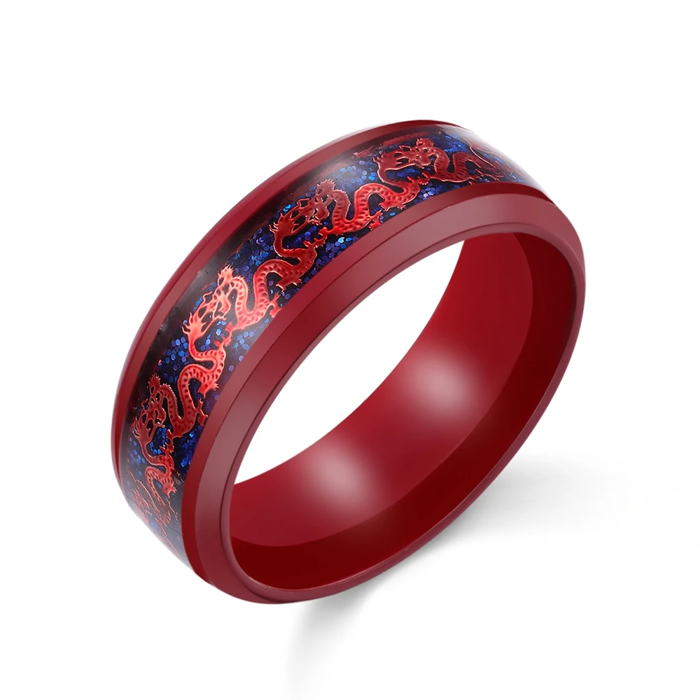 Мужское кольцо из нержавеющей стали с изображением красного дракона|jewelry for men|men