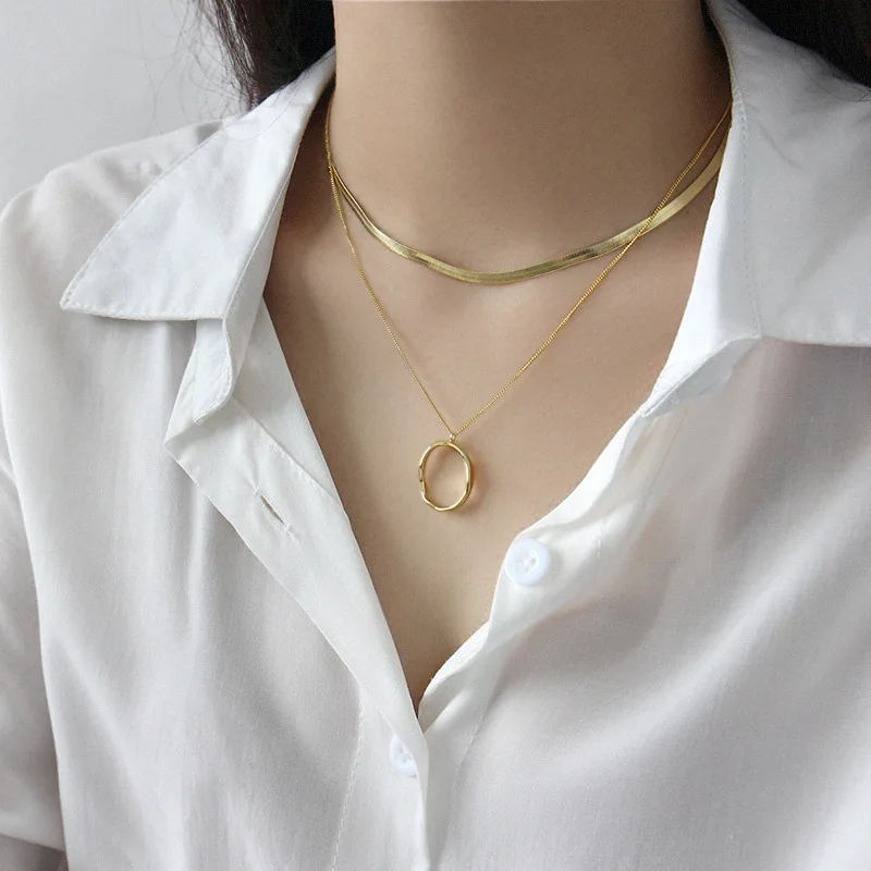 

Silvology 925 Sterling Silver Irregular Oval Necklace Openwork Ripple Minimalist Pendant Necklace For Women 2019 Summer Jewelry