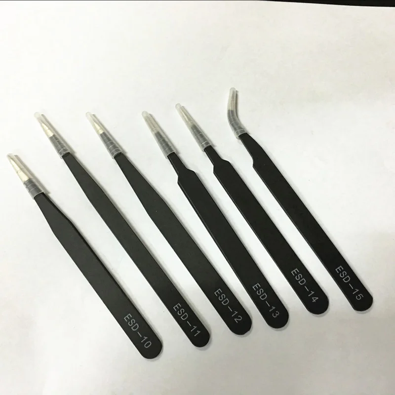 

6 sets of tweezers 1.0MM thickness anti-static tweezers yellow PVC bag maintenance tweezers set