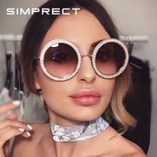 SIMPRECT, круглые женские солнцезащитные очки,, Роскошные, стразы, большие, солнцезащитные очки, модные, Ретро стиль, солнцезащитные очки, винтажные, оттенки для женщин