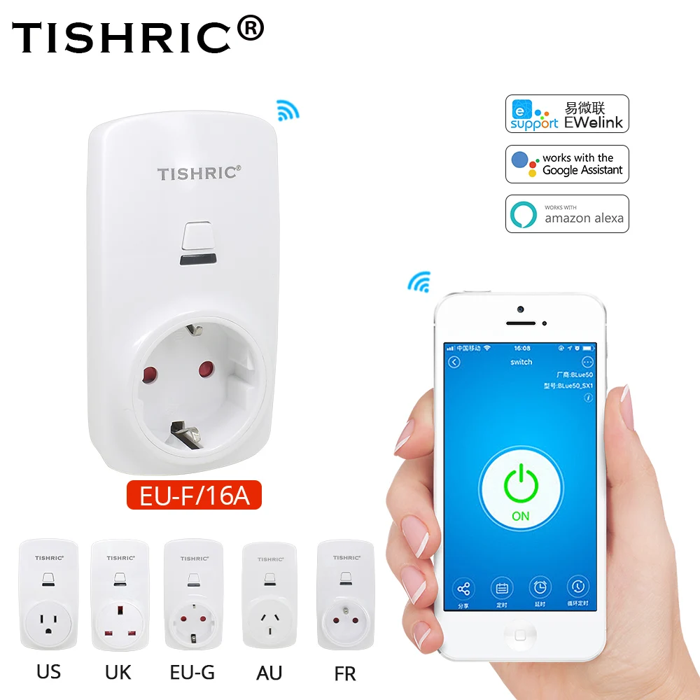 

TISHRIC T30 Smart WIFI Plug EU/AU/FR/UK/US Euro Adapter 16A 220V Remote Control with Google Home Alexa IFTTT Smart/WIFI Socket