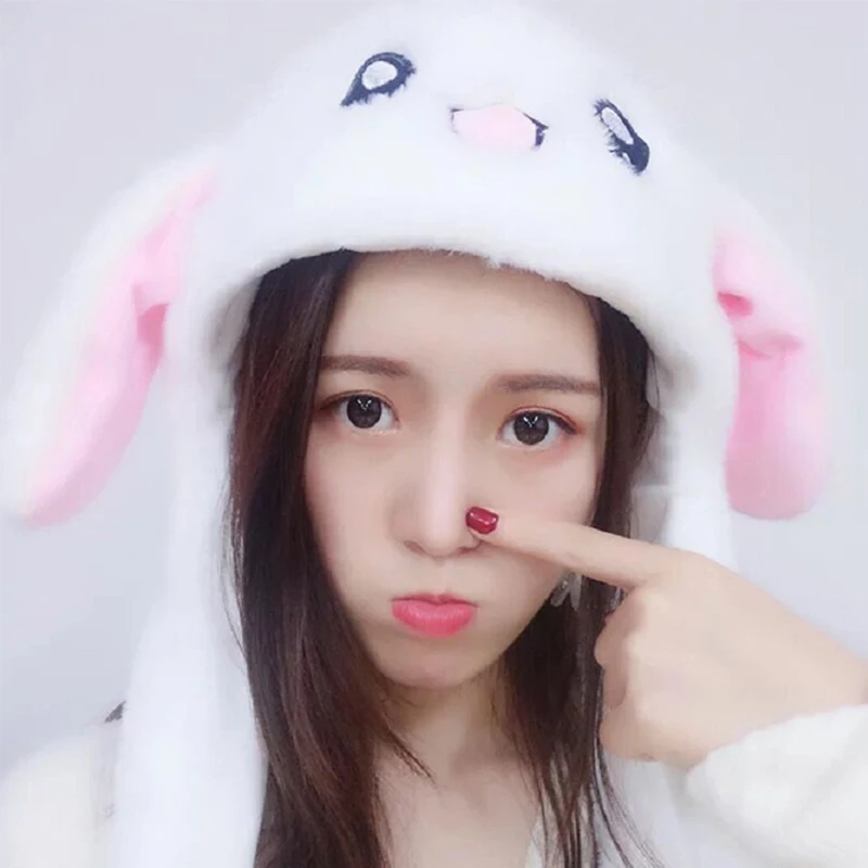 

M MISM Cute Cotton Plush Rabbit Ears Headband Funny Party Winter Warm Moving Rabbit Ears Children Girls Womens Cap Hat Headwear