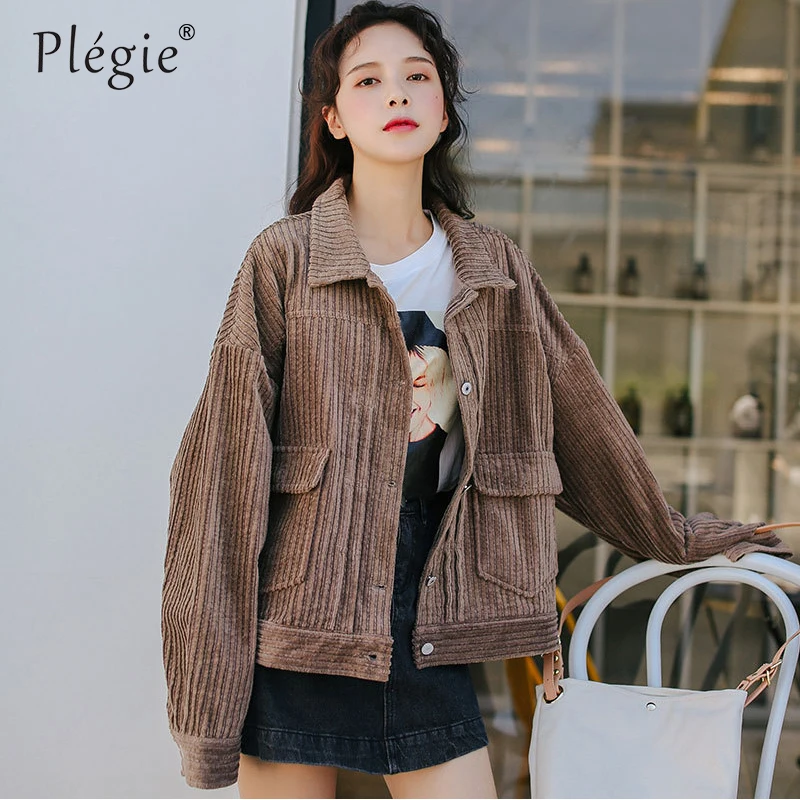 Goede Plegie Harajuku Corduroy Jas Oversized Casual Vrouwen Harajuku Basic Jassen Dames Herfst Winter Leuke Kawaii Uitloper