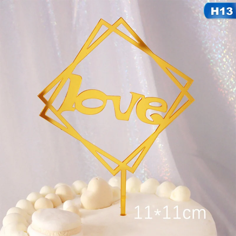 Счастливый День святого Валентина торт Топпер сердце любовь золотистый акриловый украшения для кексов на свадьбу День Святого Валентина юбилей торт украшения