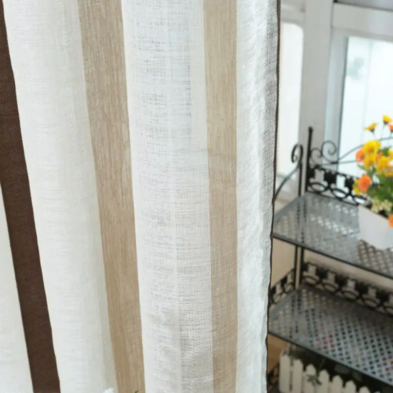 Goede Moderne Korte All Match Vlas Gordijnen Stof Venster Voor Gestreepte Koffie Luxe Tulle Decoratieve Gordijnen Voor Woonkamer AP222   20
