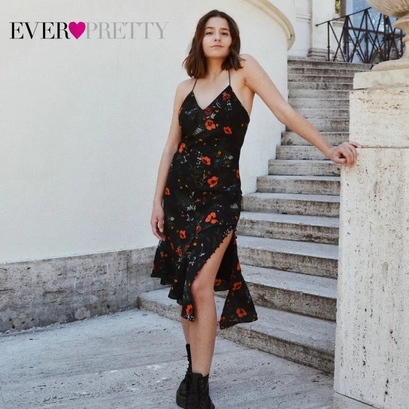 

Ever Pretty Brand New Cocktail Dresses Floral Printed V-neck Chiffon A-line Sleeveless Summer Vestidos Women Party Dress AS05900