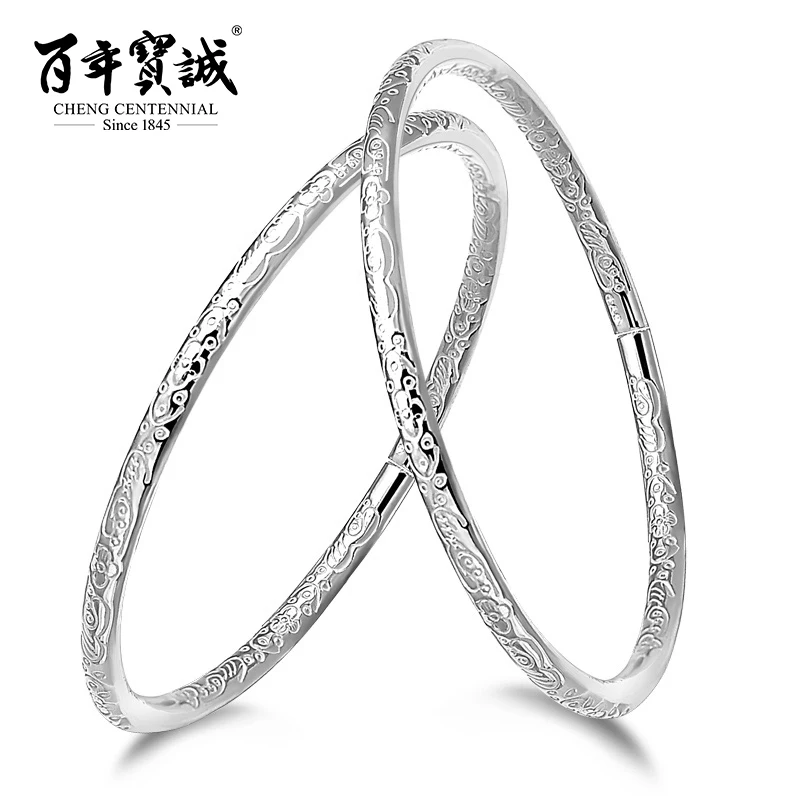 

Cheng Centennial 2pcs Bohemian Style Solid Silver 999 Bracelet for Women Simple Elegant Bracelet Femme in Pair Adjustable
