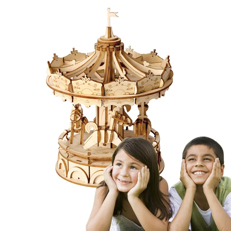 

Wooden Handwork DIY Jigsaw Toy Puzzle Unisex Beige Carousel Pattern Personalized Construction Jigsaw Toy Interest Training