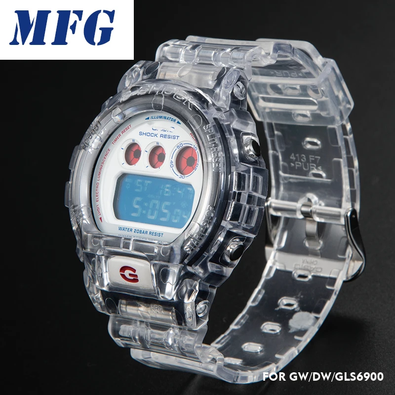 Прозрачный ремешок для часов рамка DW6900 Безель браслет с металлической застежкой