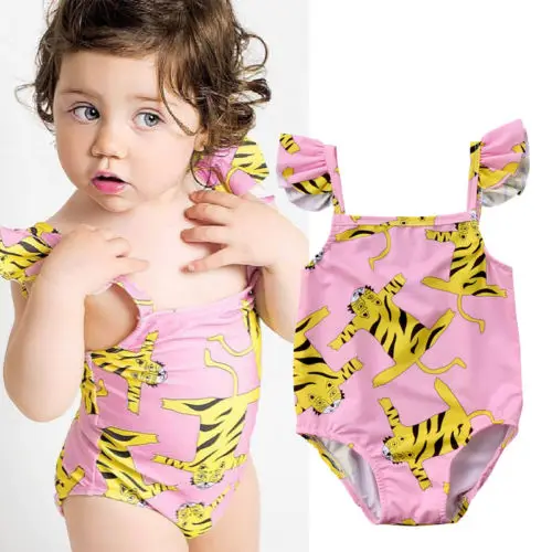 Лидер продаж; летний Цельный купальник-бикини с принтом Тигра для маленьких девочек; купальный костюм; пляжная одежда