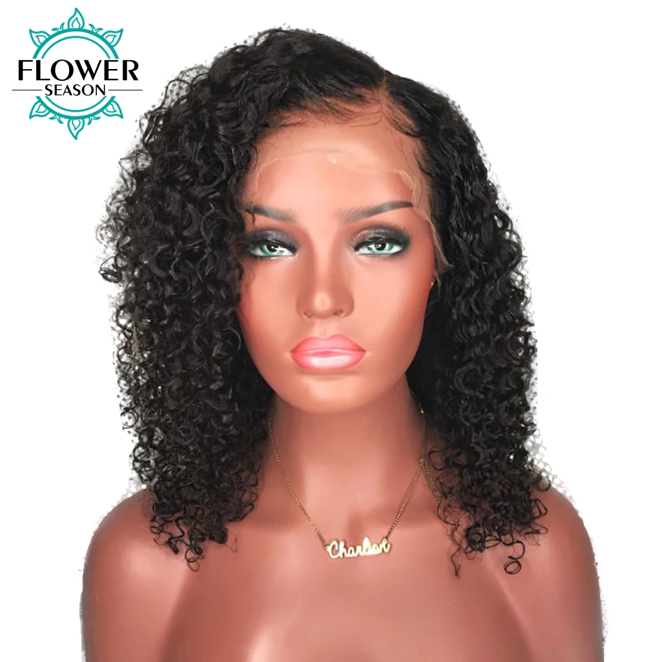 FlowerSeason Curly Glueless Full Lace Human Hair Wigs With Baby Hair
