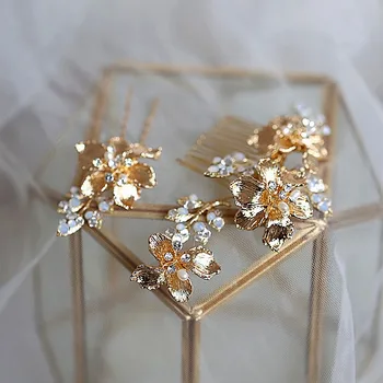 

Jonnafe Gold Silver Color Floral Bridal Hair Comb Pin Pearls Hair Ornament Wedding Accessories Women Headpiece