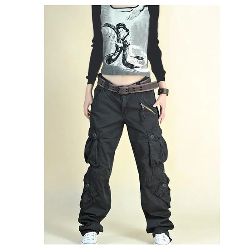 Мужские и женские брюки карго, брюки свободного размера плюс, дамские шаровары в стиле хип-хоп, широкие повседневные штаны, размер: XS-2XL - Цвет: Черный