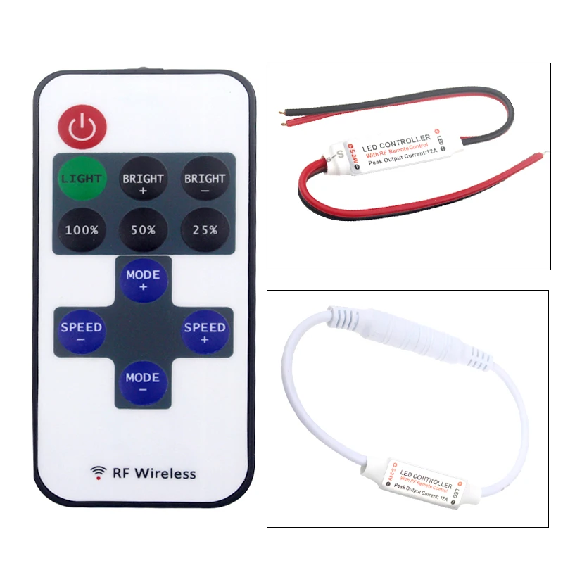 

11key rf led dimmer 12v remote dimmer controller led strip dimmer for 2835 5050 single color led strip light dc5-24v