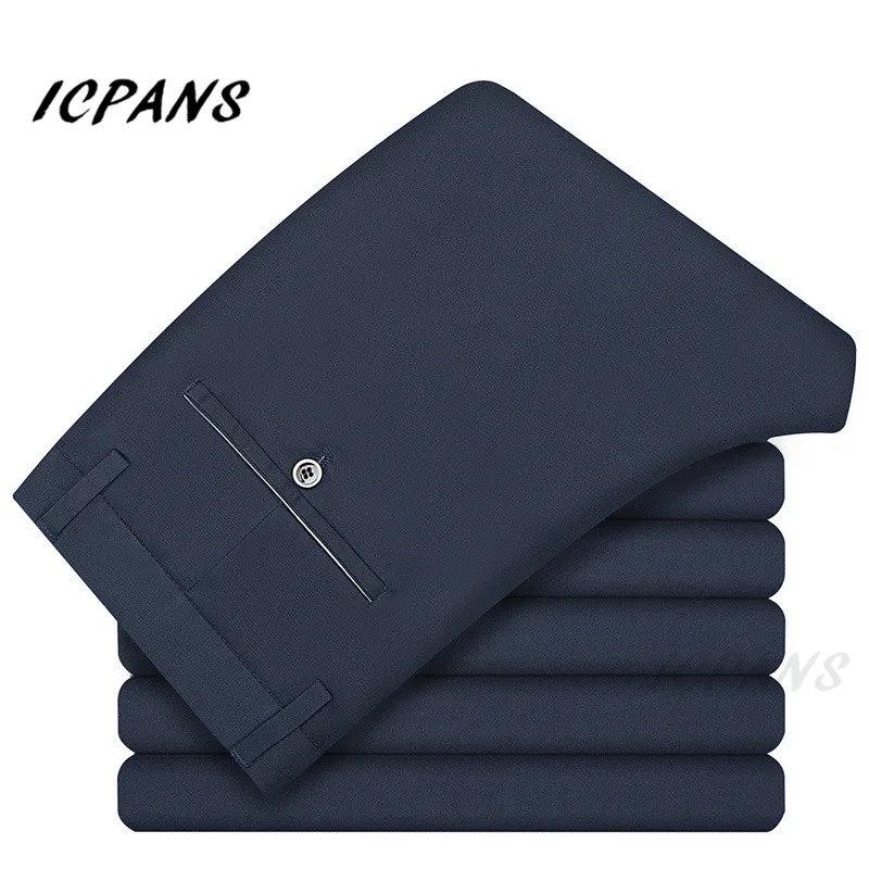 ICPANS 2019 Summer Men's Business Casual Pants Solid Color Stretch Pants Slim Formal Dress Trousers Male Plus Size 38 40 ICPANS 2019 Summer Men's Business Casual Pants Solid Color Stretch Pants Slim Formal Dress Trousers Male Plus Size 38 40