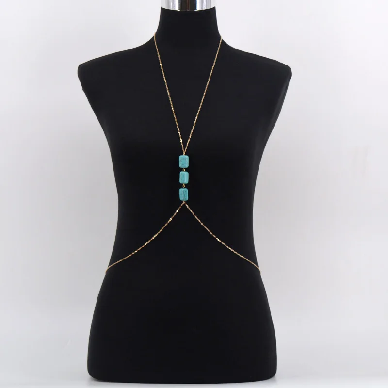 Bridal Luxury Sexy Gold Silver Plate Big Stone Beaded Neck To Waist