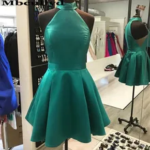 Mbcullyd Короткие Выпускные платья для женщин сексуальное, с ремешком вокруг шеи зеленый цвет мини платье Вечерние Платья vestidos de fiesta de noche дешево