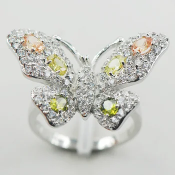 

Micropave Morganite Peridot White Crystal Zircon 925 Sterling Silver Ring Size 6 7 8 9 10 11 A10