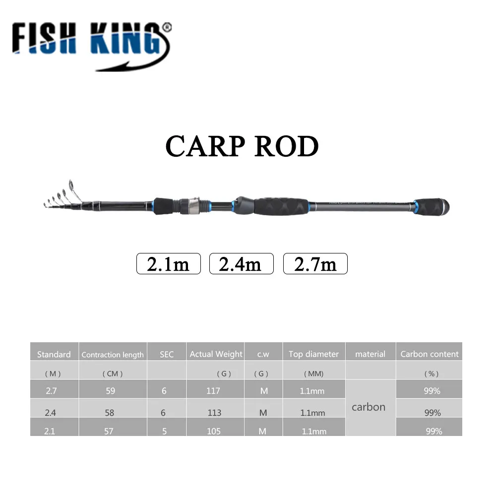 Рыбы король 24 т 99% Carbon карпа стержня 2,1 м/2,4 м/2,7 м сверхтвердых Высокое качество телескопическая удочка стержень Pesca