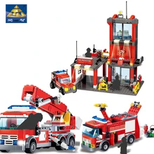 KAZI Fire Station Truck Car Building Blocks Model city Educational Toys DIY Brick For Children's Gifts 804pcs cogo city buiding construction series engineering assembe building blocks educational diy model toys best gifts for kid