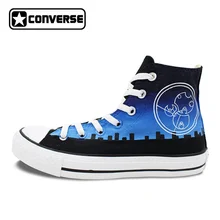 Унисекс Converse All Star ручной росписью обувь дизайн Полиция Box Galaxy Blue Sky высокие холщовые кроссовки для мужчин и женщин подарки