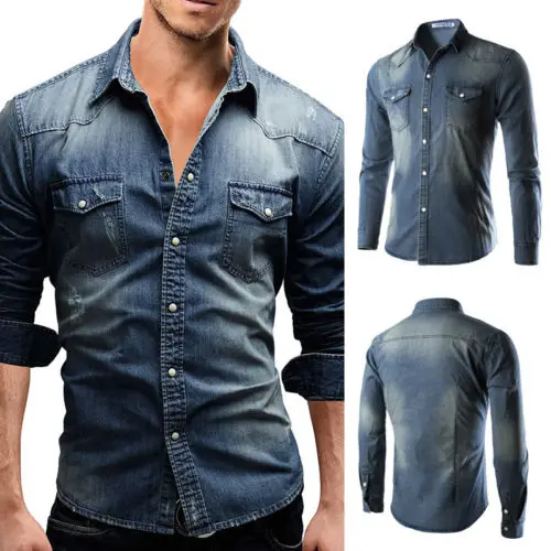 mens denim shirt with snap buttons