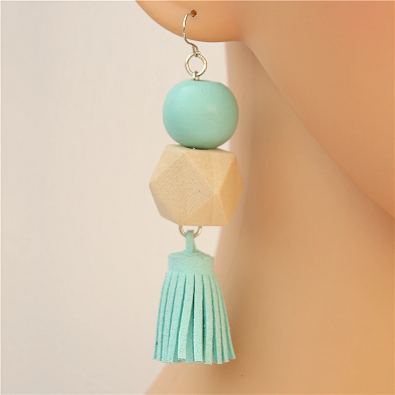 

1Pair(2PCS) Bohemian Geometric Wooden Beads Tassels Earrings For Women Pendientes Wedding Party Jewelry Earring Accessories