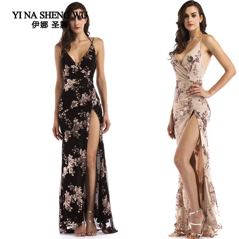 

New Adult sexy strapless dress deep V-neck split dress Women Sling sexy backless long dance dress High quality Ballroom Dresses
