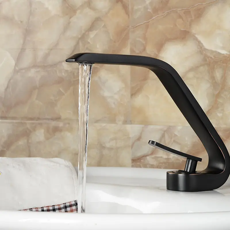 

Free shipping Oil Rubbed Bronze BLACK solid Brass Bathroom Basin Faucet Single Handle Mixer Tap Deck Mounted