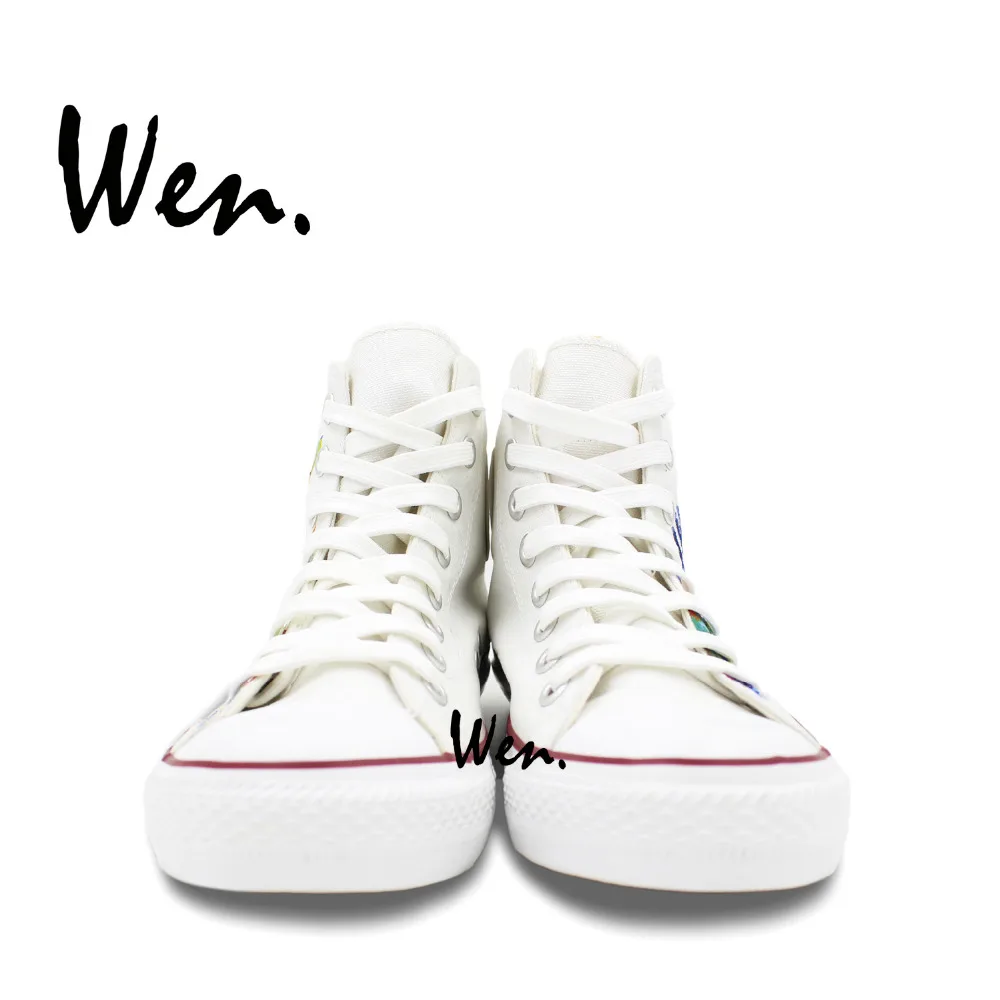 Вэнь оригинальная обувь Ручная окрашенные кроссовки дизайн пользовательские Нью-Йорк Skyline женские мужские высокие белые парусиновые кроссовки