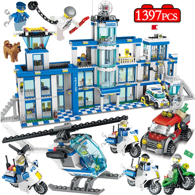 

1397pcs Anti-Terrorism Action Model Building Blocks Compatible City Police Station Series Motorcycle Helicopter Figures Kids Toy
