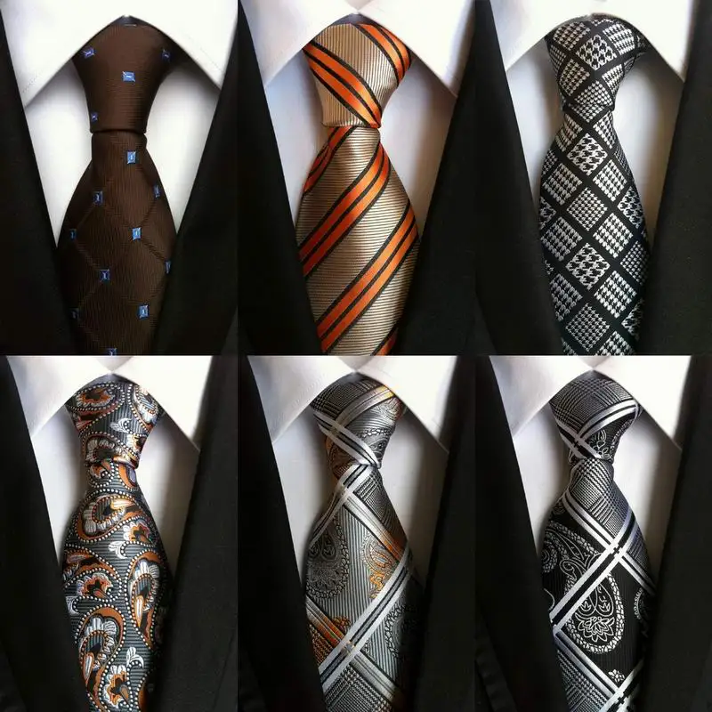 

Free Shipping Geometric Brown Blue White 100% Silk Tie New Jacquard Woven Classic Mens Necktie Men Tie Neck Wedding Gravatas