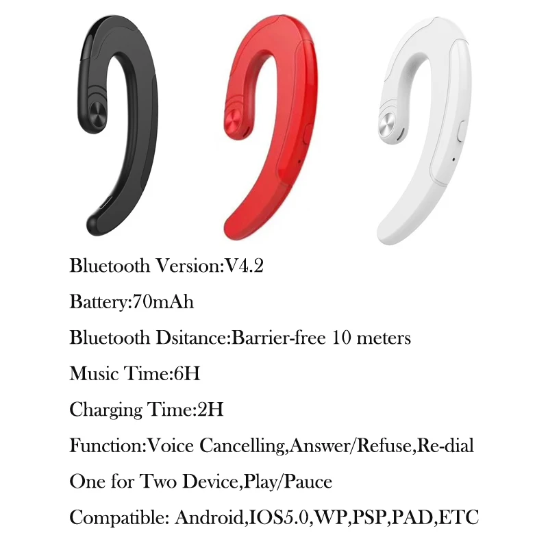 Ear Hook Bluetooth Headset Bone Conduction Sport Headphone With Mic Adjustable headband For IOS Android Smartphone USB Charge (8)