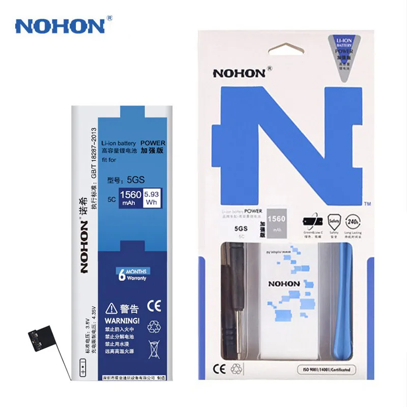 

Original NOHON Lithium Battery For Apple iPhone 5S 5GS 5C Replacement Batteries Real 1560mAh Free Tools Retail Package