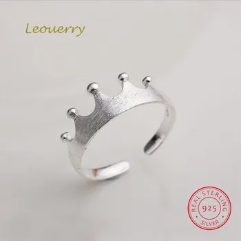 

Leouerry 925 Sterling Silver Simple Matte Crown Ring Resizable Open Rings for Women Fine Jewelry Gift