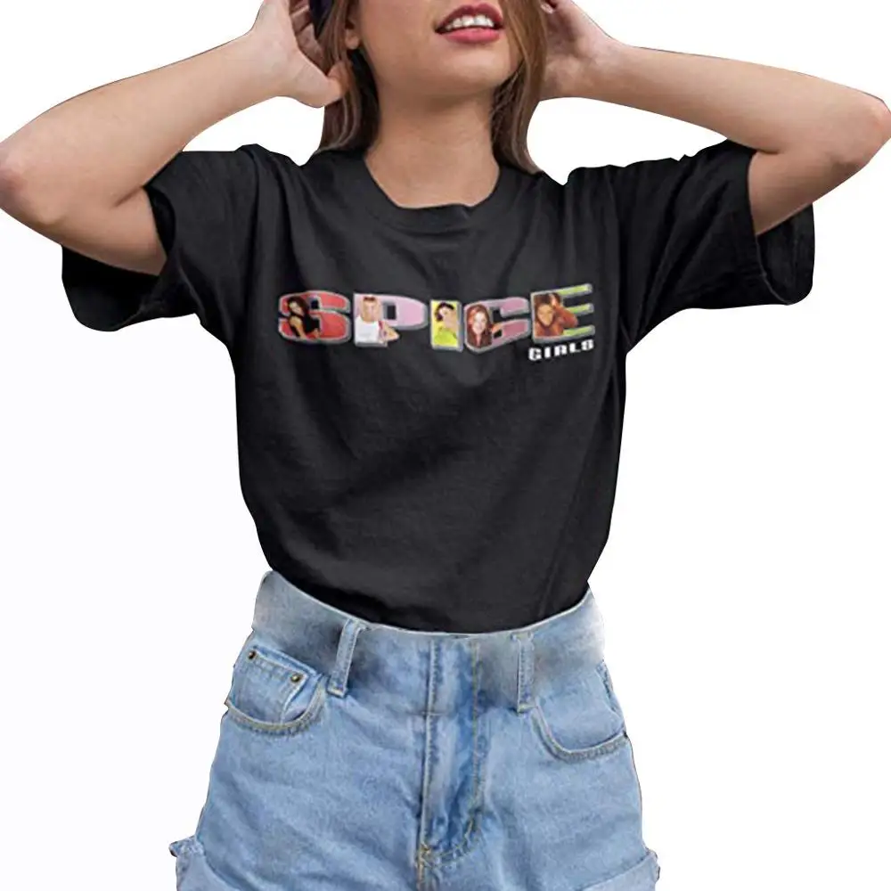 

Women T-shirt harajuku Spice girls t-shirt Letter Rainbow Print Short Sleeve T shirt 2019 Summer camisetas mujer D