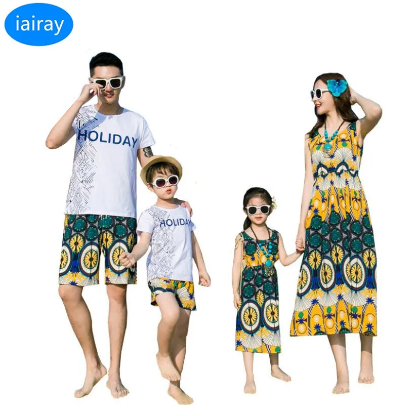 

summer style family matching clothes father son shirt mother daughter dresses children t shirts boys shorts men t-shirt pants