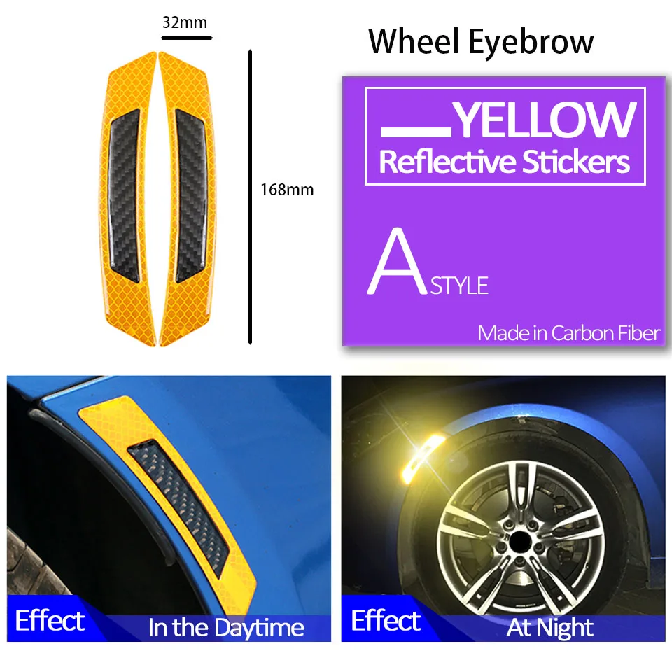Колеса автомобиля брови двери боковая Светоотражающая Защитная Наклейка для Subaru Impreza XV hyundai Solaris tucson I30 creta Kia Rio 3 Ceed - Название цвета: Wheel Yellow Black
