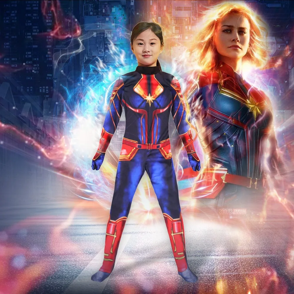 

Captain Marvel Surprise Captain Girls Costume Siamese Tights Cos Avengers Prom Dress Movie Carnival Party Purim Halloween