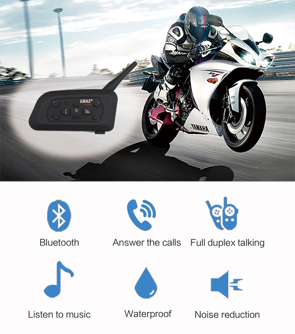 Details about   3 Packs EJEAS V6 Pro Waterproof Motorcycle BT Intercom Helmet Interphone MP3! 
