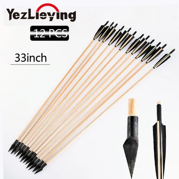 

12pcs 33inch Archery Handcrafted Wooden Arrows Broadhead England Turkey Feathers 85cm for Hunting Shooting for Longbow Recurve